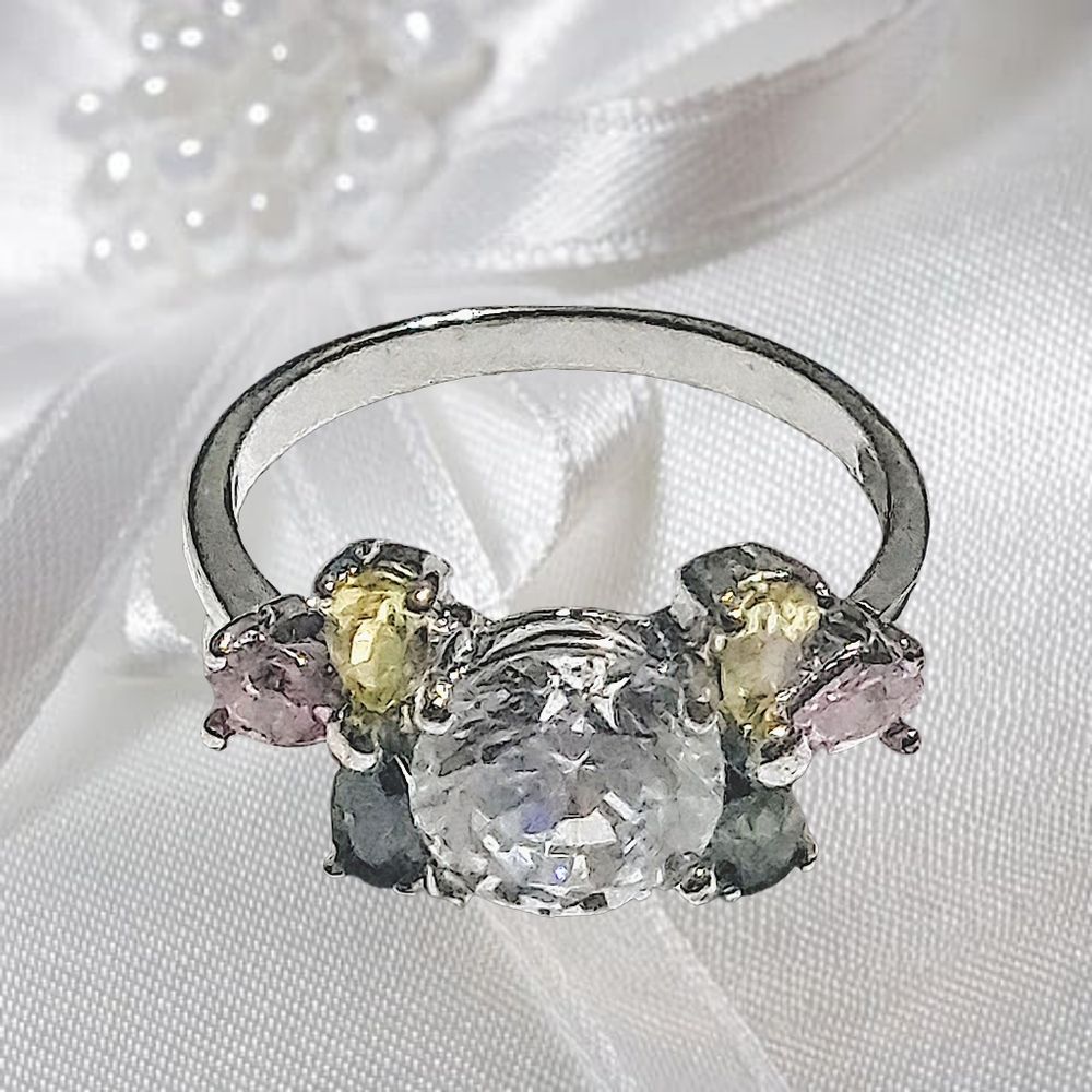 Elegant Multicolor Tourmaline Gemstone Silver Ring - Picture 1 of 6